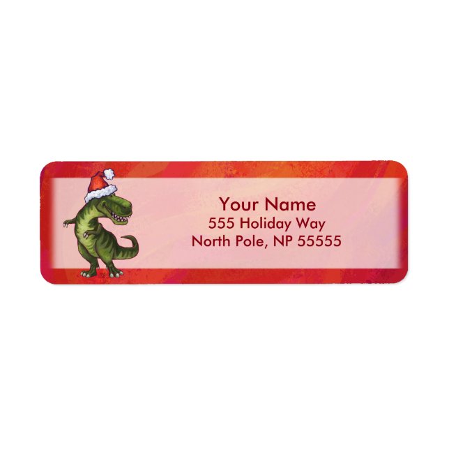 TRex Dino i Santa Hat på Red Returadress Etikett (Framsidan)