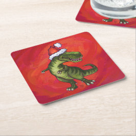 TRex Dino i Santa Hat på Red Underlägg Papper Kvadrat