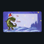 TRex Dino-julklapp Fraktsedel<br><div class="desc">T-Rex Dinosaur-julmärkena ger vår roligt Tyrannosaurus Rex i en julhatt som står i snö fält med en stjärnnatt himlar efter ord till och från på en öppen fält av vitt. Dessa roligt helgdag dinoetiketter är ett perfekt sätt för dino älskare, dinosauer älskare, t rex älskare, tyrannosaurus rex älskare, jul älskare,...</div>