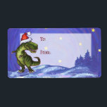 TRex Dino-julklapp Fraktsedel<br><div class="desc">T-Rex Dinosaur-julmärkena ger vår roligt Tyrannosaurus Rex i en julhatt som står i snö fält med en stjärnnatt himlar efter ord till och från på en öppen fält av vitt. Dessa roligt helgdag dinoetiketter är ett perfekt sätt för dino älskare, dinosauer älskare, t rex älskare, tyrannosaurus rex älskare, jul älskare,...</div>