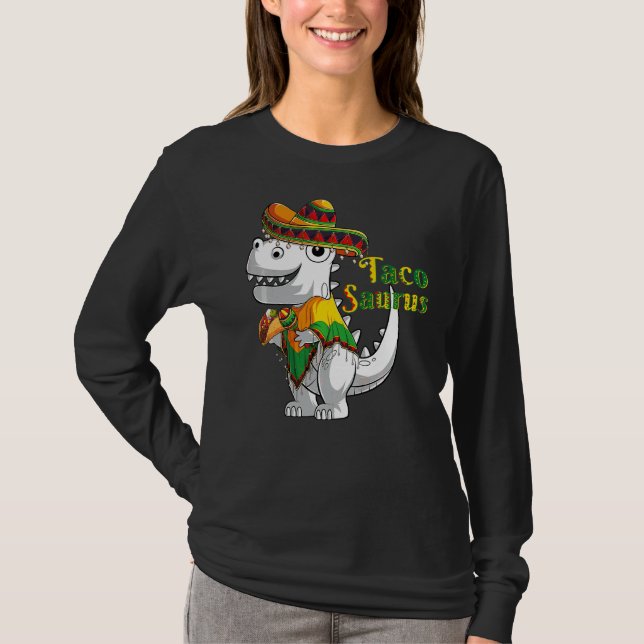Trex Dino Taco Saurus Poncho Sombrero Cinco De May T Shirt (Framsida)