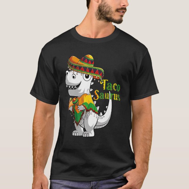 Trex Dino Taco Saurus Poncho Sombrero Cinco De May T Shirt (Framsida)