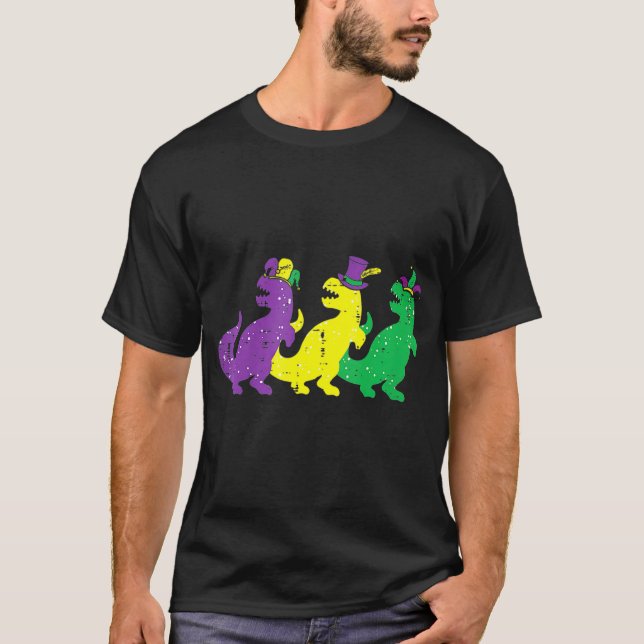 Trex Dinos Lila Gult Grönt T Shirt (Framsida)