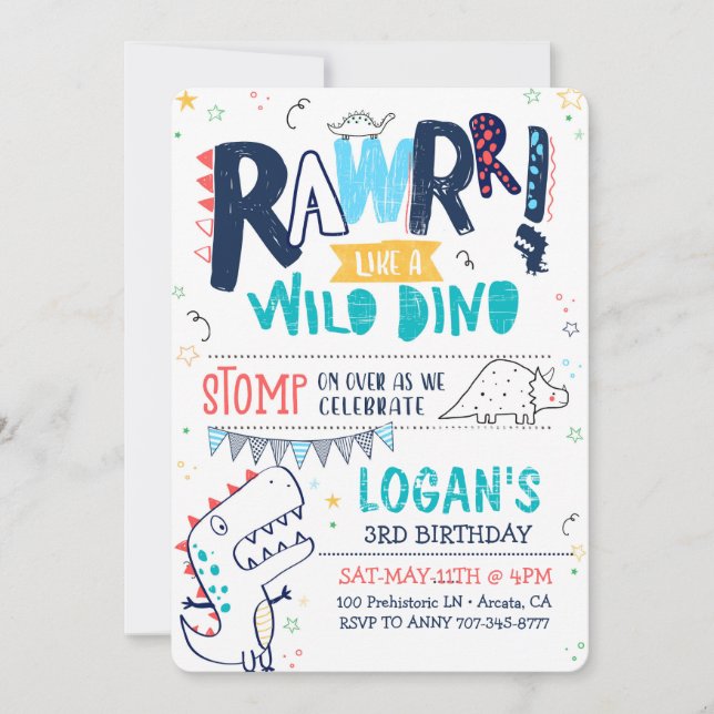 TREX Dinosaur Birthday Call Roar Vild DINO Inbjudningar (Framsida)