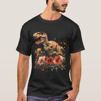 Trex Dinosaur Dino Blommigt Flower T Shirt