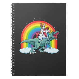 Trex Dinosaur Fransk Bulldog Unicorn Rainbow Anteckningsbok