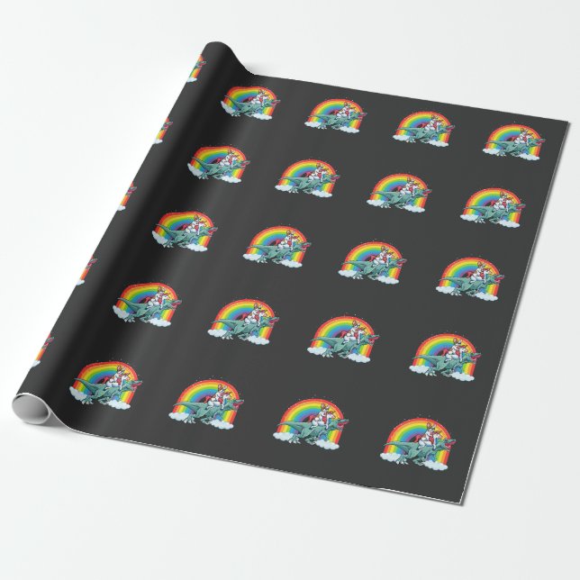 Trex Dinosaur Fransk Bulldog Unicorn Rainbow Presentpapper (Utrullad)