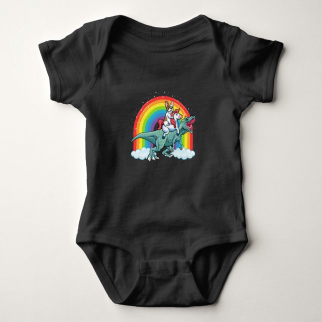 Trex Dinosaur Fransk Bulldog Unicorn Rainbow T Shirt (Framsida)