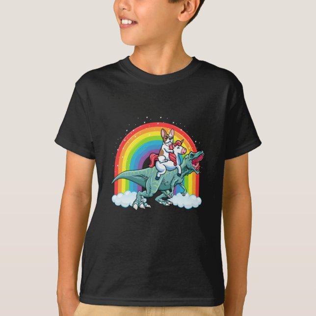 Trex Dinosaur Fransk Bulldog Unicorn Rainbow T Shirt (Framsida)