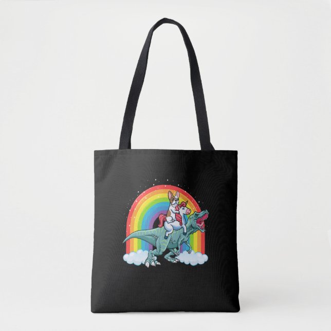 Trex Dinosaur Fransk Bulldog Unicorn Rainbow Tygkasse (Framsida)