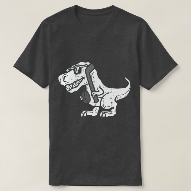 Trex Dinosaur Ice Hockey Cute Player Goalie Manar  T Shirt (Design framsida)