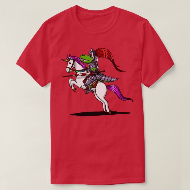 TRex Dinosaur Knight Riding Unicorn T Shirt (Design framsida)