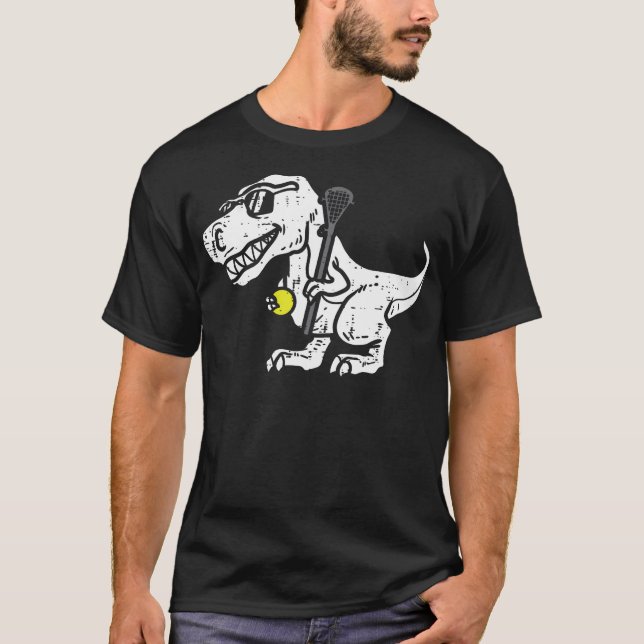 Trex Dinosaur Lacrosse Funny Lax Player Goalie Kid T Shirt (Framsida)