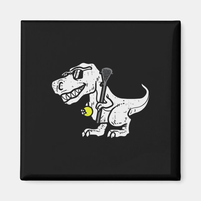 Trex Dinosaur Lacrosse Roligt Lax Spelare Målvakt  Magnet (Framsidan)