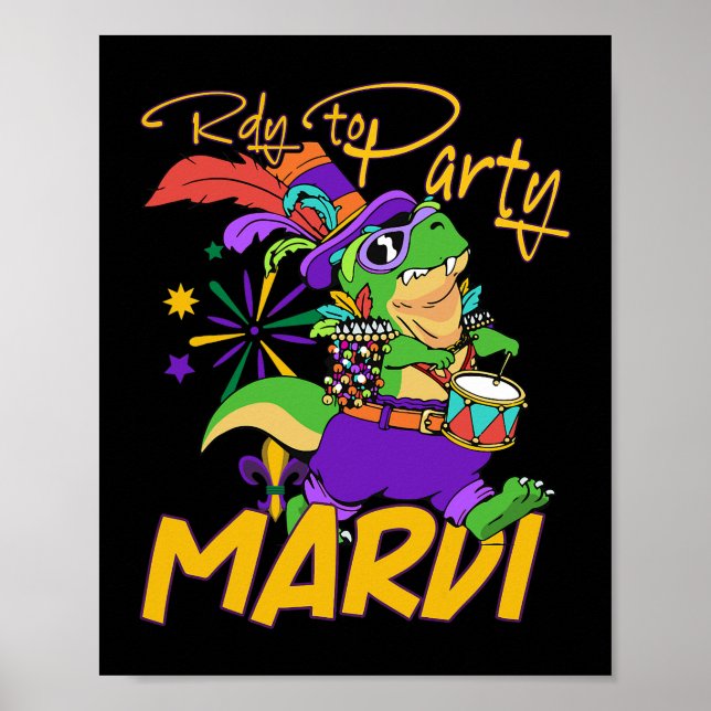 trex dinosaur Mardi gras costume för barn with bea Poster (Framsidan)
