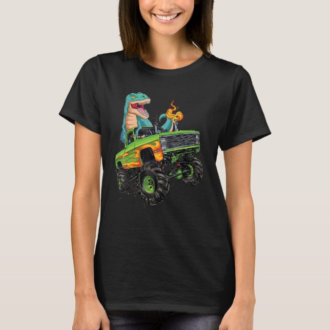 Trex Dinosaur Monster Lastbil Crushing Cars Kids b T Shirt (Framsida)