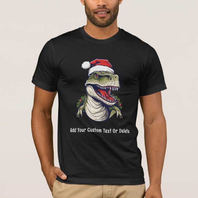 Trex Dinosaur Santa Hat-Julhelgen T Shirt (Framsida)