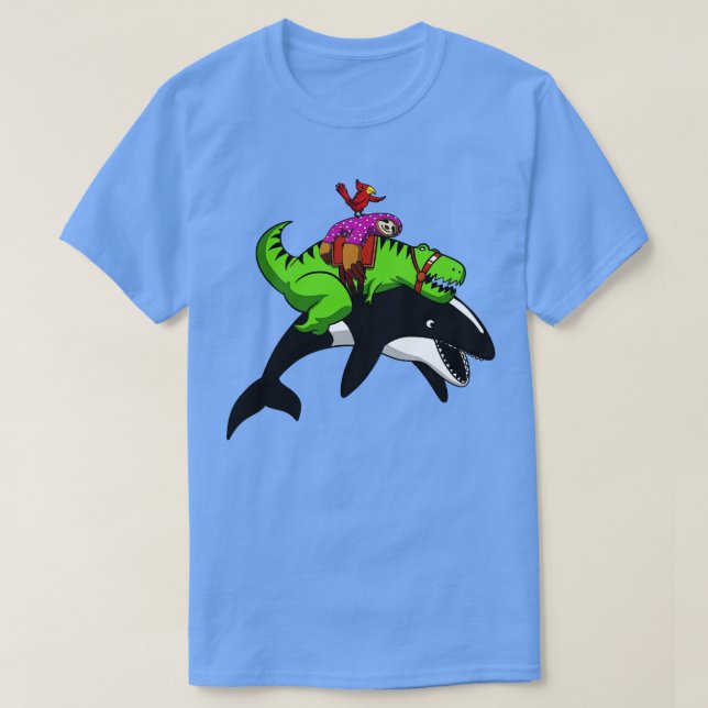 TRex Dinosaur Sloth Riding Orca Whale T Shirt (Design framsida)