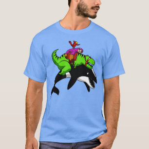 TRex Dinosaur Sloth Riding Orca Whale T Shirt