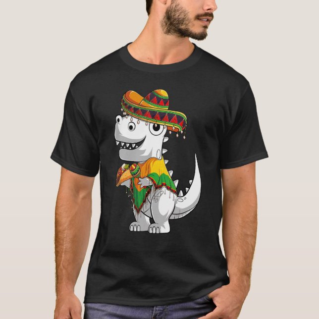Trex Dinosaur Taco Poncho Sombrero Cinco De Mayo F T Shirt (Framsida)