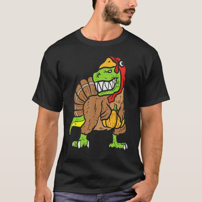 Trex Dinosaur Turkey Funny Småbarn Kids Thanksgivi T Shirt (Framsida)
