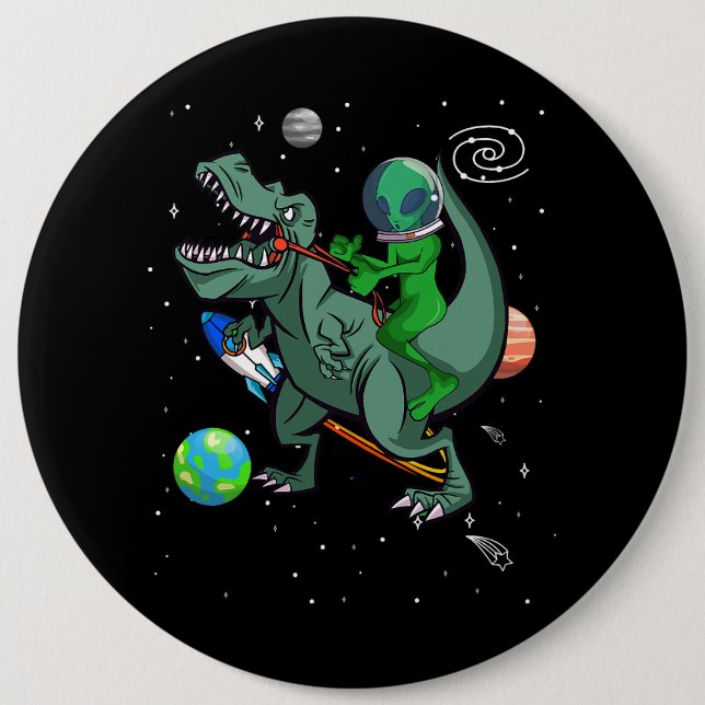 TRex dosinosaur i Rymden Astronaut Alien Knapp (Framsida)