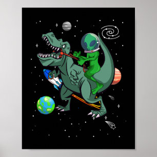TRex dosinosaur i Rymden Astronaut Alien Poster