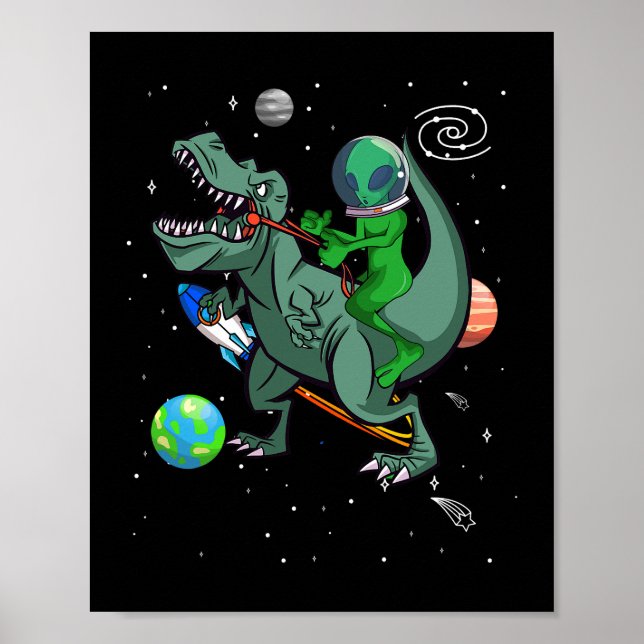 TRex dosinosaur i Rymden Astronaut Alien Poster (Framsidan)