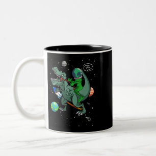 TRex dosinosaur i Rymden Astronaut Alien Två-Tonad Mugg