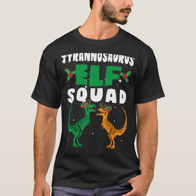 TRex Elf Squad Rex Dinosaur Matching Family Jesus T Shirt (Framsida)