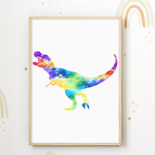 Trex Färgglada Dinosaurie Barnrumsaffisch Poster
