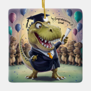 Trex i hätta och gåslever med examensbevis julgransprydnad keramik