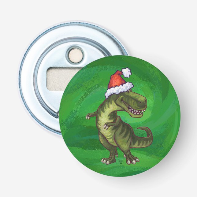 TRex i Santa Hat på Grönt Flasköppnare (Framsidan)