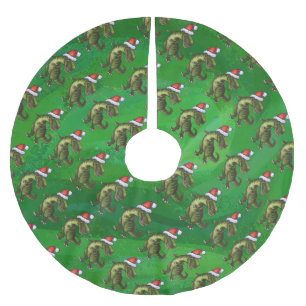 TRex i Santa Hat på Grönt Julgransmatta Borstad Polyester