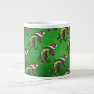 TRex i Santa Hat på Grönt Jumbo Mugg