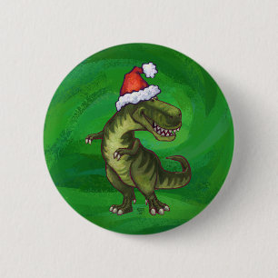 TRex i Santa Hat på Grönt Knapp