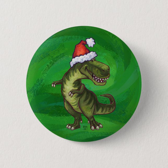 TRex i Santa Hat på Grönt Knapp (Framsida)