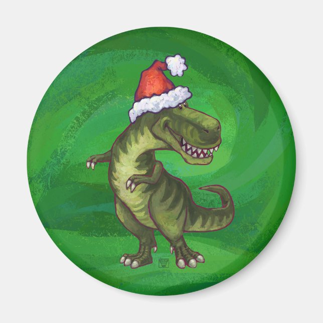 TRex i Santa Hat på Grönt Magnet (Framsidan)