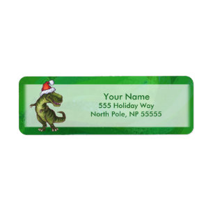 TRex i Santa Hat på Grönt Returadress Etikett