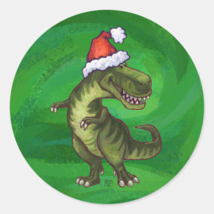 TRex i Santa Hat på Grönt Runt Klistermärke