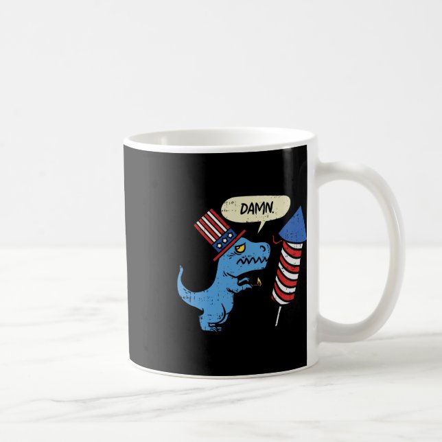 Trex Kort Händer Firecracker Funny Fireworks 4:e a Kaffemugg (Höger)