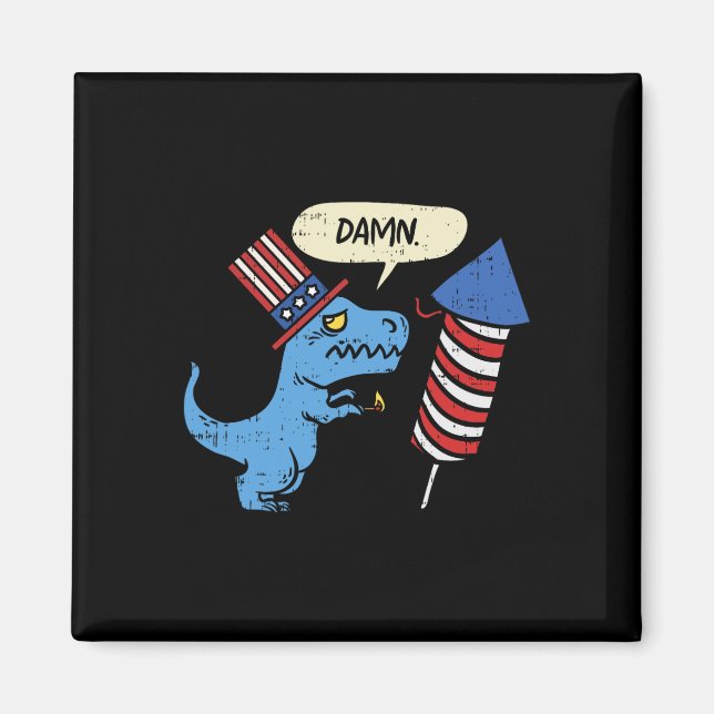 Trex Kort Händer Firecracker Funny Fireworks 4:e a Magnet (Framsidan)
