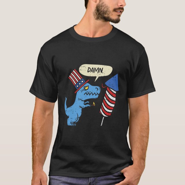 Trex Kort Händer Firecracker Funny Fireworks 4:e a T Shirt (Framsida)