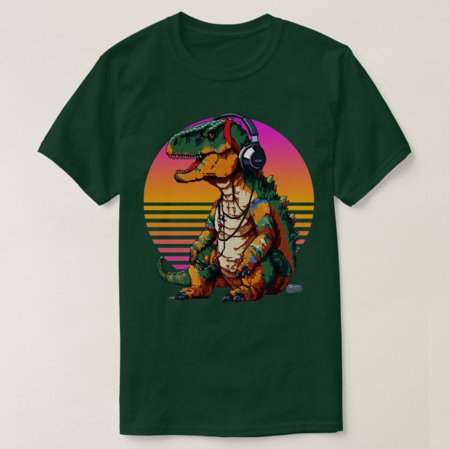 Trex med hörlurar retroart4 t shirt (Design framsida)
