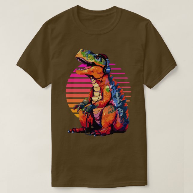 Trex med hörlurar retroart8 t shirt (Design framsida)