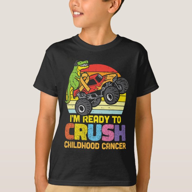 Trex Monster Lastbil Crush Childnature Cancer Awar T Shirt (Framsida)