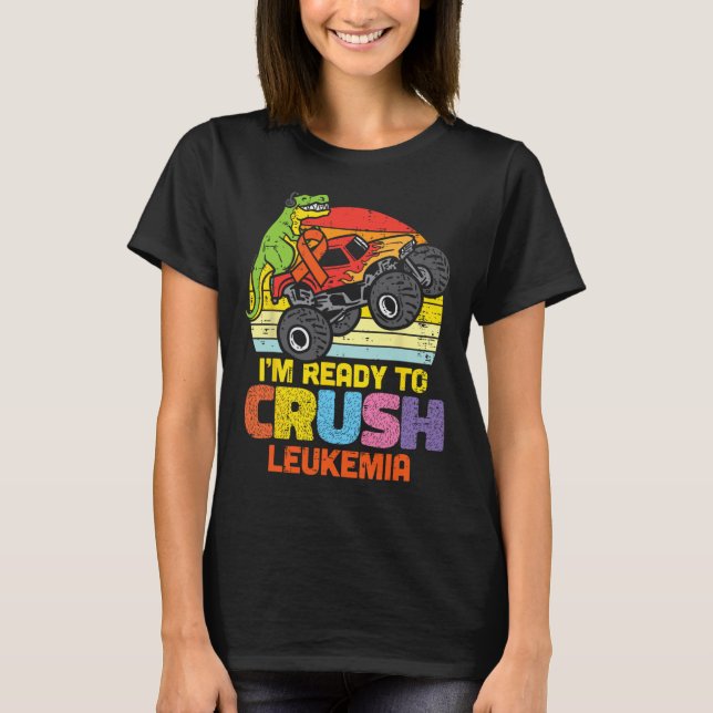 Trex Monster Lastbil Redo till Crush Leukemia Awar T Shirt (Framsida)