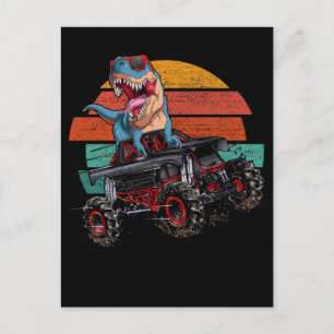 Trex Monster Truck Pojkar Dirt Race Retro Dinosaur Vykort