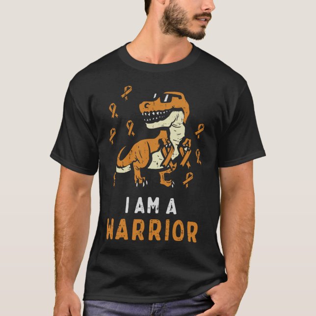Trex Orange Ribbon Im A Warrior Leukemia Awareness T Shirt (Framsida)