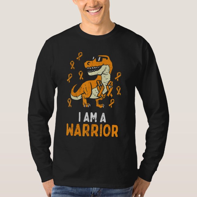 Trex Orange Ribbon Im A Warrior Leukemia Awareness T Shirt (Framsida)